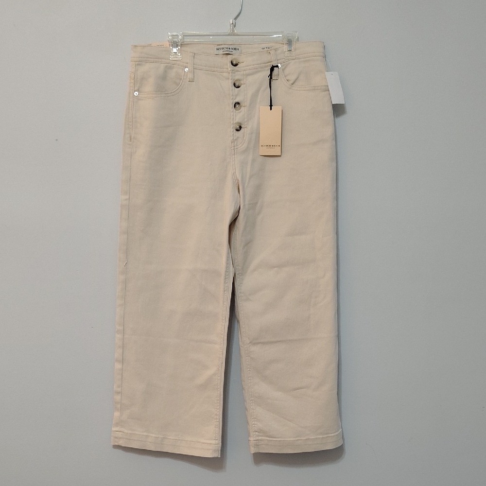 Scotch & Soda Jeans The Wave Ultra High Waist Wide Leg Crops 14 32 Ecru NWT